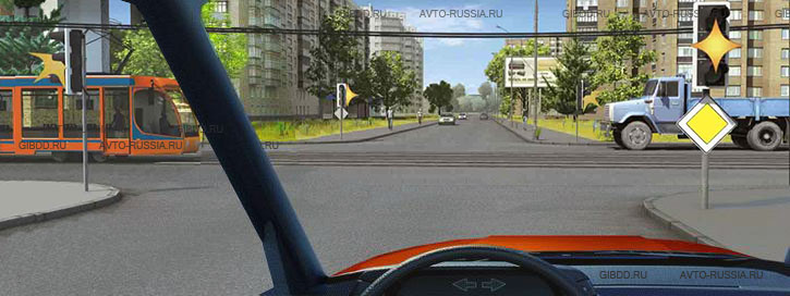 Вы намерены продолжить движение прямо. При желтом мигающем сигнале ...